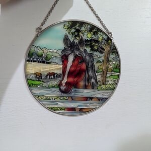 Amia Stained Glass Horse Art with Silver Frame